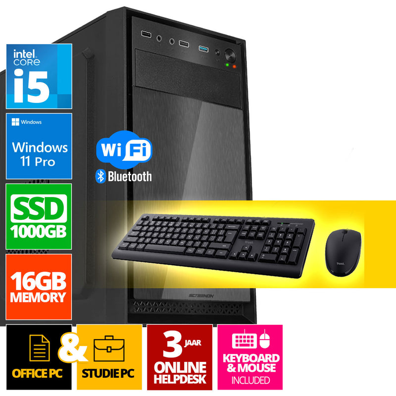Ensemble PC complet Intel | Intel Core i7 | 16 Go DDR4 | 1 TB SSD - NVME + MUIS et clavier | Windows 11 Pro