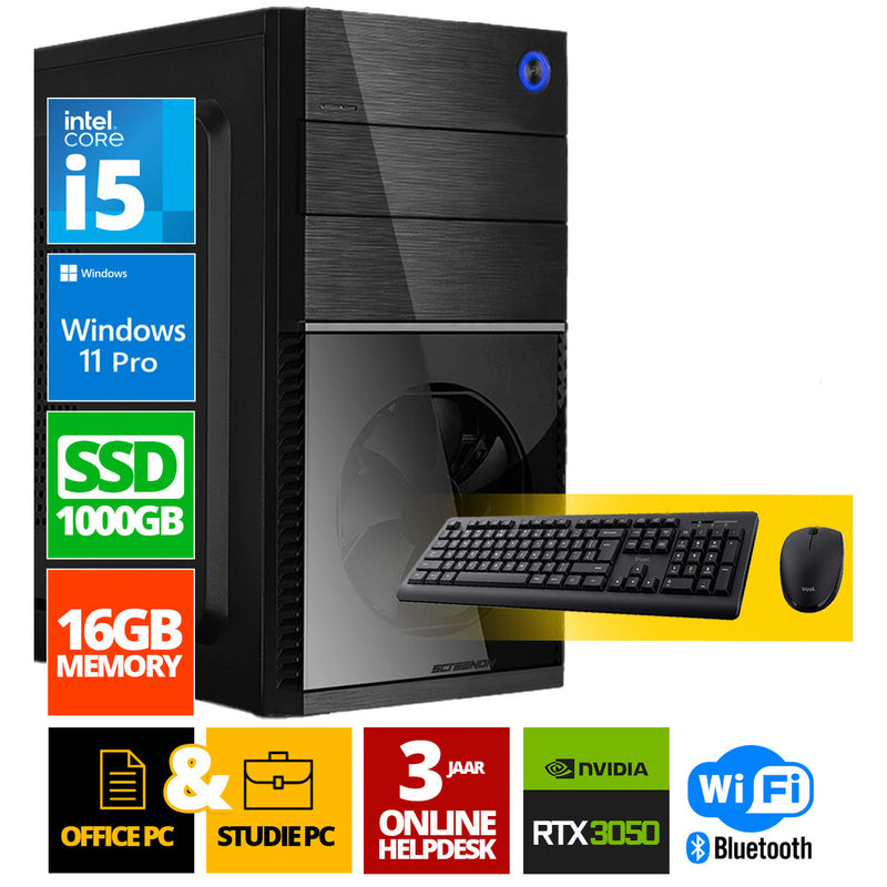 Intel complet PC + souris et clavier | Intel Core i3 | 16 Go DDR4 | 1 TB SSD - NVME | RTX 3050 | Windows 11 Pro