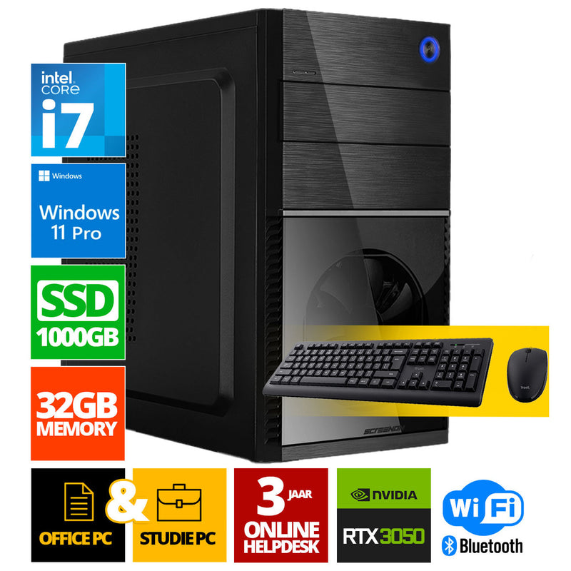 Intel complet PC + souris et clavier | Intel Core i7 | 32 Go DDR4 | 1 TB SSD - NVME | RTX 3050 | Windows 11 Pro