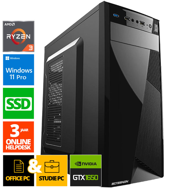 Office PC - Ryzen 3 - 256GB SSD - 16GB RAM - GTX 1650 - WX28295 - Windows 11 - ScreenON - Allround Computer + WiFi & Bluetooth