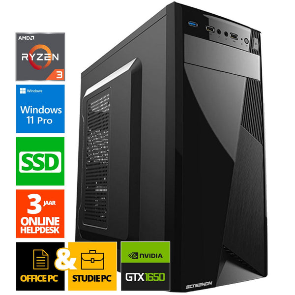 Office PC - Ryzen 3 - 256GB SSD - 16GB RAM - GTX 1650 - WX28295 - Windows 11 - ScreenON - Allround Computer + WiFi & Bluetooth