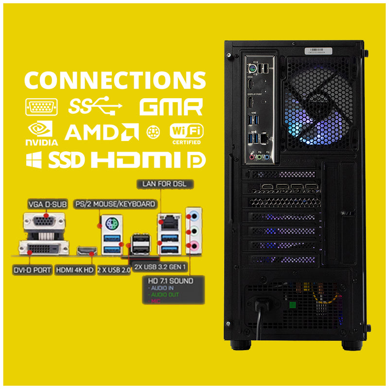 Enforcer RGB Gaming PC | AMD Ryzen 9 - 7950X | GeForce RTX 3070Ti - 8 GDDR6X | 32 GB DDR5 | 1 TB SSD - NVMe | WiFi | Bluetooth | Windows 11 Pro