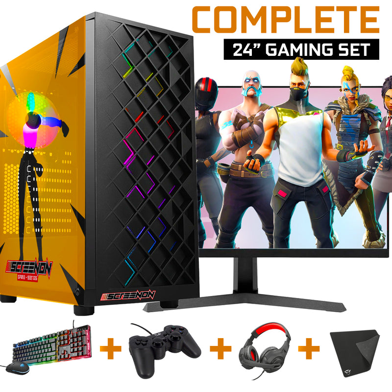 Screenon - Terminez les ensembles de PC Fortnite Gaming - (jeu PC + moniteur de 24 pouces + clavier + souris + contrôleur)