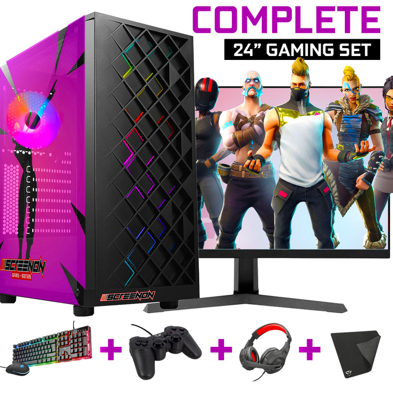 Screenon - Terminez les ensembles de PC Fortnite Gaming - (jeu PC + moniteur de 24 pouces + clavier + souris + contrôleur)