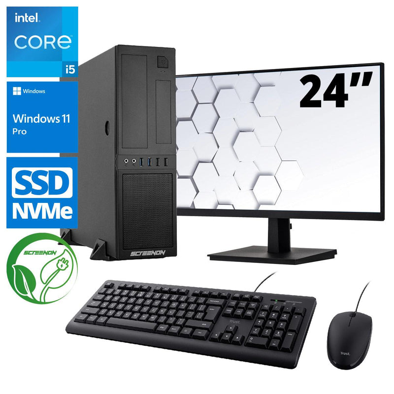 Intel Compleet PC SET | Intel Core i5 | 16 GB DDR4 | 1 TB SSD - NVMe + 24 Inch Monitor + Muis + Toetsenbord | Windows 11 Pro - ScreenOn
