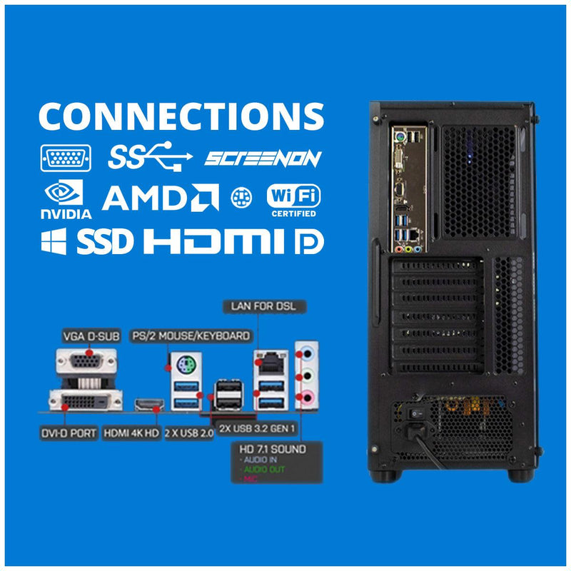 Intel Compleet PC SET | Intel Core i7 | 16 GB DDR4 | 1 TB SSD - NVMe + 24 Inch Monitor + Muis + Toetsenbord | Windows 11 Pro - ScreenOn
