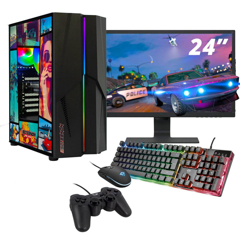 ScreenON - Complete GTA V Gaming PC Set - X10649 - V1 ( Game PC X10649 + 24 Inch Monitor + Toetsenbord + Muis + Controller ) - ScreenOn