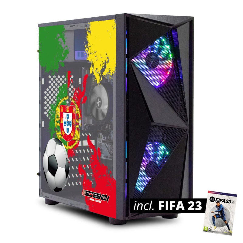 ScreenON - FIFA 23 Gaming PC Set + gratis FIFA 23 game cadeau – Portugal edition - (GamePC.FF23-V1106127 + 27 Inch Monitor + Toetsenbord + Muis + Game controller) - ScreenOn