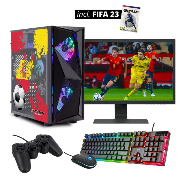 ScreenON - FIFA 23 Gaming PC Set + gratis FIFA 23 game cadeau – Spanje edition - (GamePC.FF23-V1104024 + 24 Inch Monitor + Toetsenbord + Muis + Game controller) - ScreenOn