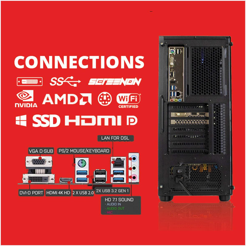 ScreenON - Game Computer / Gaming PC - Ryzen 5 - 1TB M.2 SSD - 16GB RAM - RTX 3050 - Game PC TX89419 - Windows 11 - ScreenOn