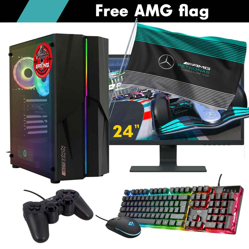 ScreenON - Racing Gaming Set + AMG Flag - F3104024 - (GamePC.F11040 + 24 Inch Monitor + Toetsenbord + Muis + Controller + Gratis AMG Flag) - ScreenOn