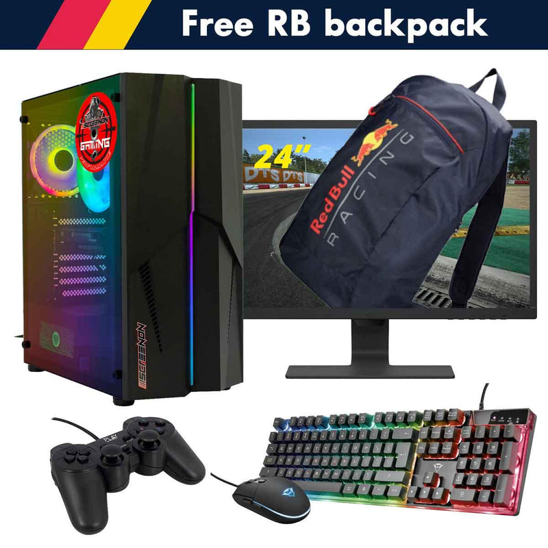 ScreenON - Racing Gaming Set + Red Bull Backpack - F1104024 - (GamePC.F11040 + 24 Inch Monitor + Toetsenbord + Muis + Controller + Gratis Red Bull Backpack) - ScreenOn