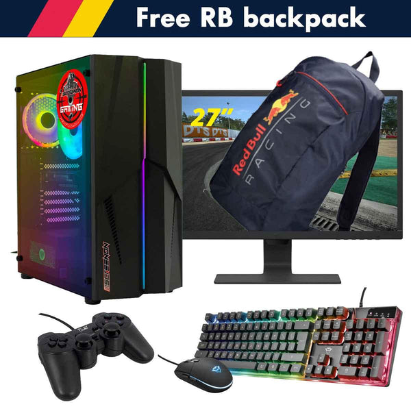 ScreenON - Racing Gaming Set + Red Bull Backpack - F1104027 - (GamePC.F11040 + 27 Inch Monitor + Toetsenbord + Muis + Controller + Gratis Red Bull Backpack) - ScreenOn