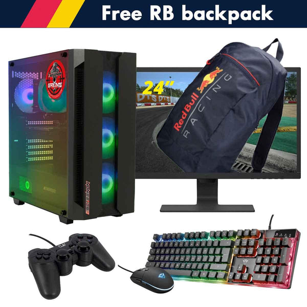 ScreenON - Racing Gaming Set + Red Bull Backpack - F1315024 - (GamePC.F13050 + 24 Inch Monitor + Toetsenbord + Muis + Controller + Gratis Red Bull Backpack) - ScreenOn