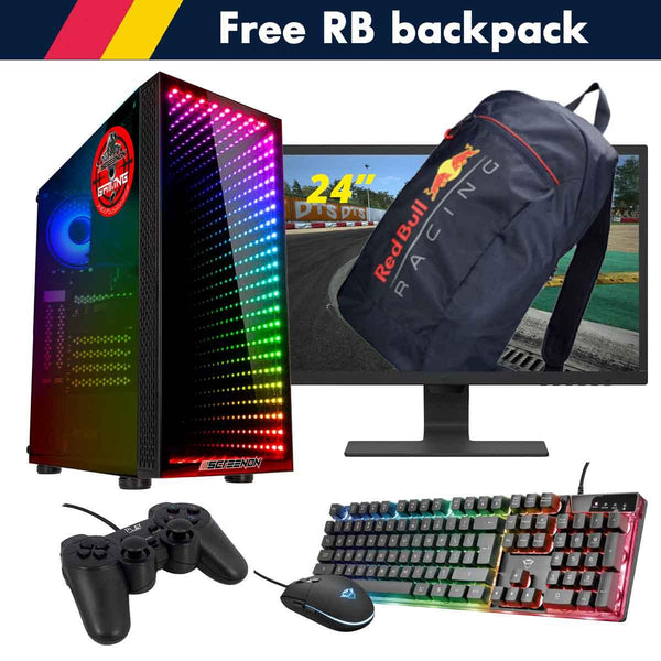 ScreenON - Racing Gaming Set + Red Bull Backpack - F1426524 - (GamePC.F14065 + 24 Inch Monitor + Toetsenbord + Muis + Controller + Gratis Red Bull Backpack) - ScreenOn
